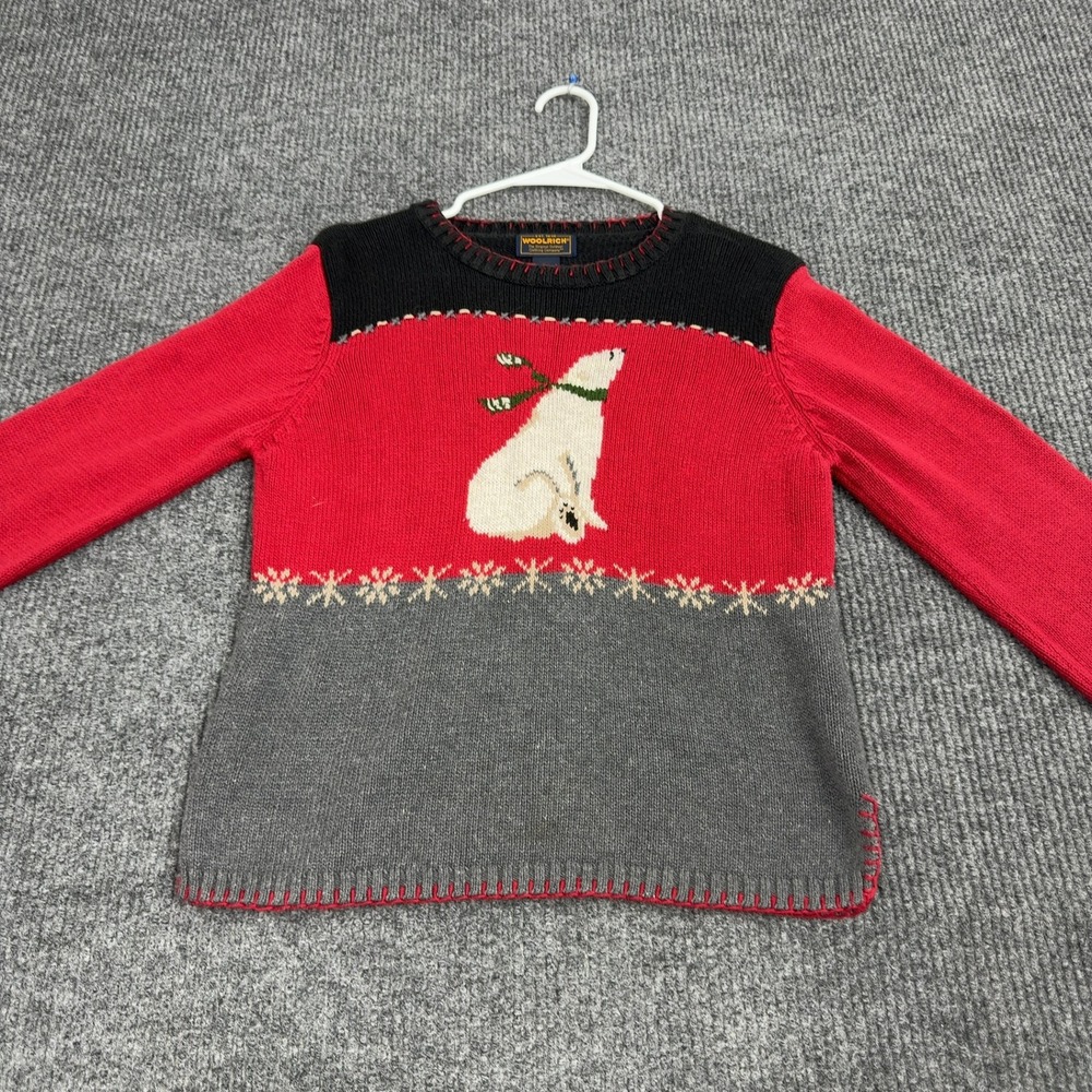 Woolrich Sweater Womens S Red Cotton Polar Bear Snowflake Colorblock Winter Coz - Picture 2 of 6